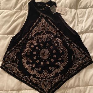 Free People halter tank.Black & gold velvet. NWT!